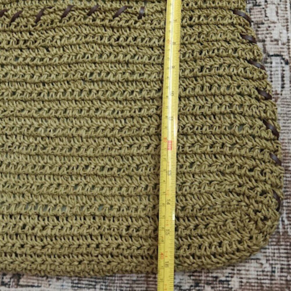 Sun N’ Sand Medium Natural Crochet Shoulder Tote Green Brown Butterfly Bag Charm - Picture 7 of 10